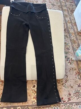 Vintage Bebe Sport Black Fold-over Yoga Pants with Silver Studs-M